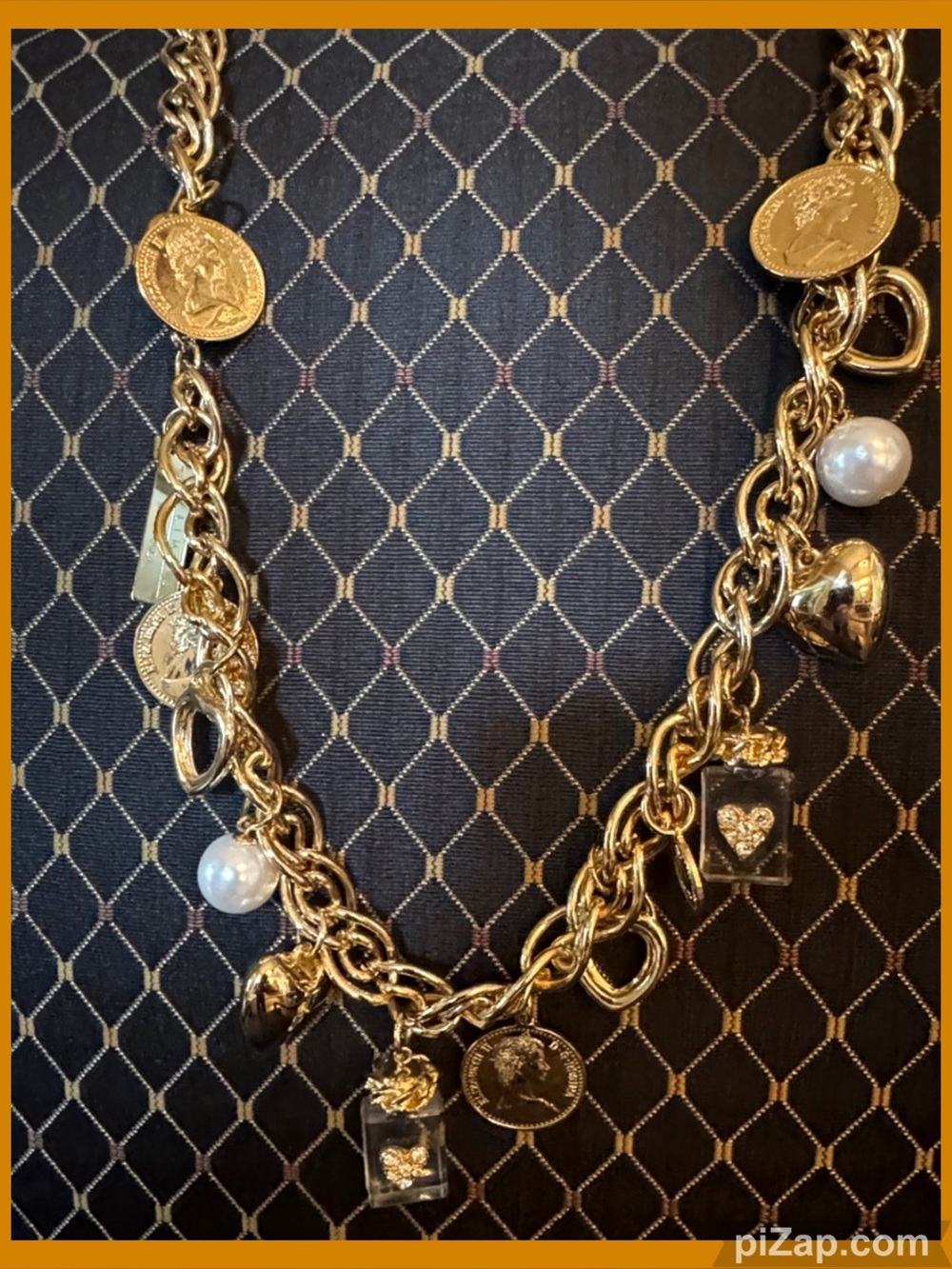 💛Vintage Gold-Tone Mixed Charm Chain Belt with Pearls, Hearts, Coins - Rare